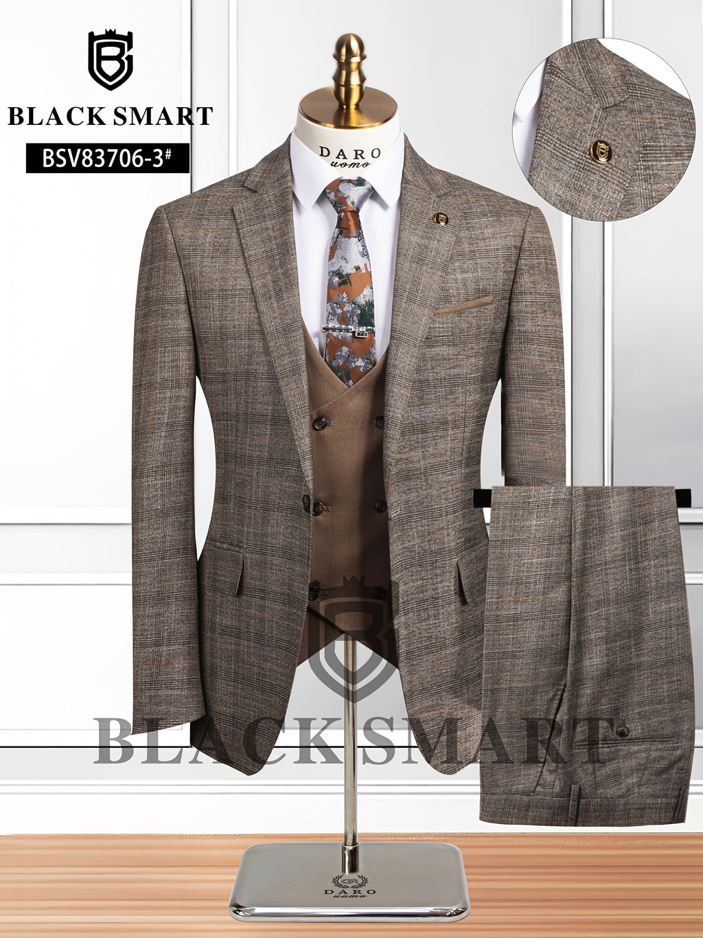 Costume trois pièces décontracté pour homme (veste + pantalon + gilet), sans chemise et accessoires.