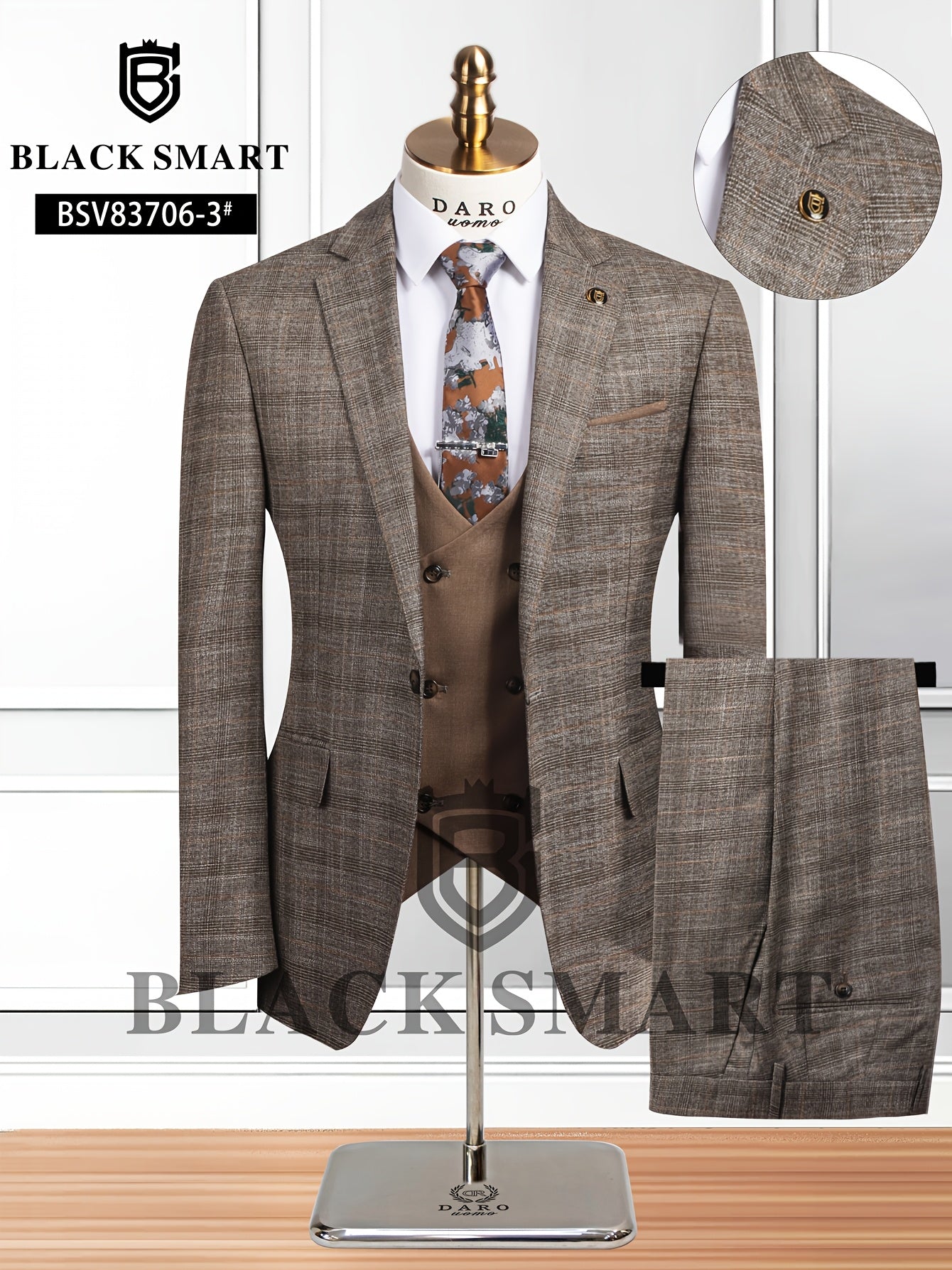 Costume trois pièces décontracté pour homme (veste + pantalon + gilet), sans chemise et accessoires.