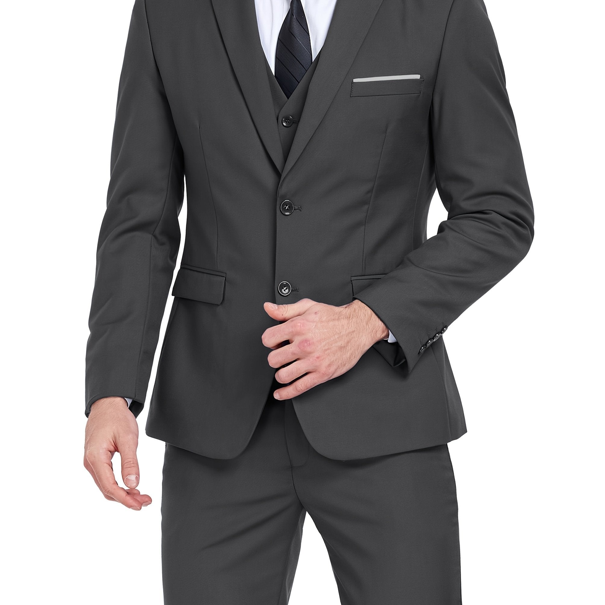 Costume 3 pièces pour homme - Veste cintrée classique à 1 ou 2 boutons - Ensemble complet (veste, gilet, pantalon) pour mariage, soirée ou affaires - Tailles XS à XXXL