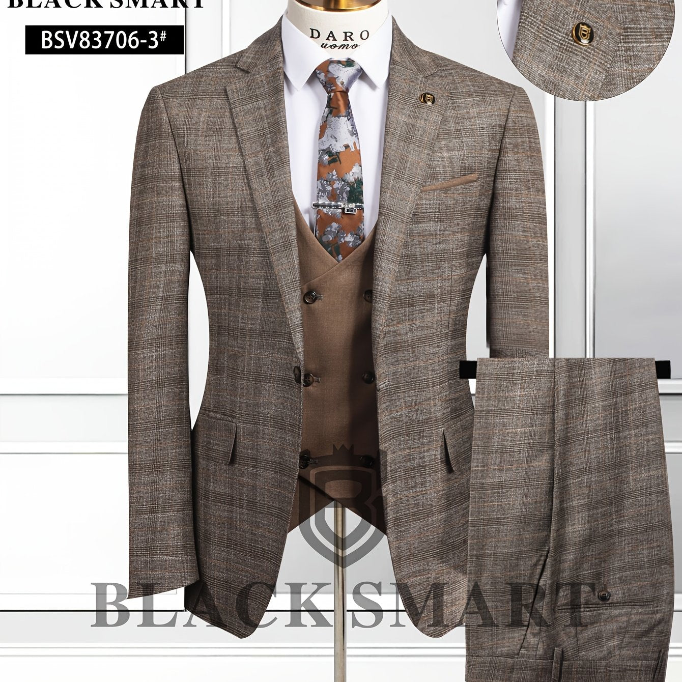 Costume trois pièces décontracté pour homme (veste + pantalon + gilet), sans chemise et accessoires.