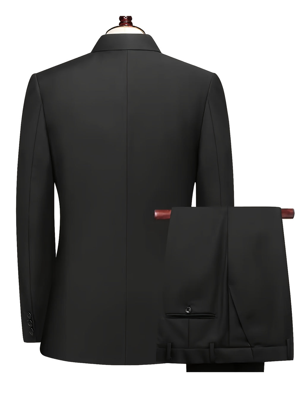 3-Piece Men's Classic Black Suit Set - Long Sleeve Blazer, Vest & Pants with Pockets, Button Details, Non-Stretch Polyester Fabric, Perfect for Weddings, Business Meetings & Formal Events