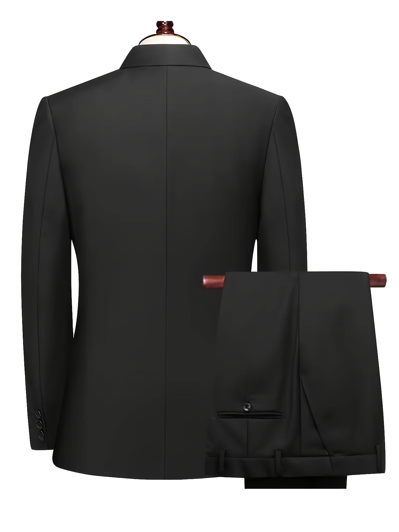3-Piece Men's Classic Black Suit Set - Long Sleeve Blazer, Vest & Pants with Pockets, Button Details, Non-Stretch Polyester Fabric, Perfect for Weddings, Business Meetings & Formal Events