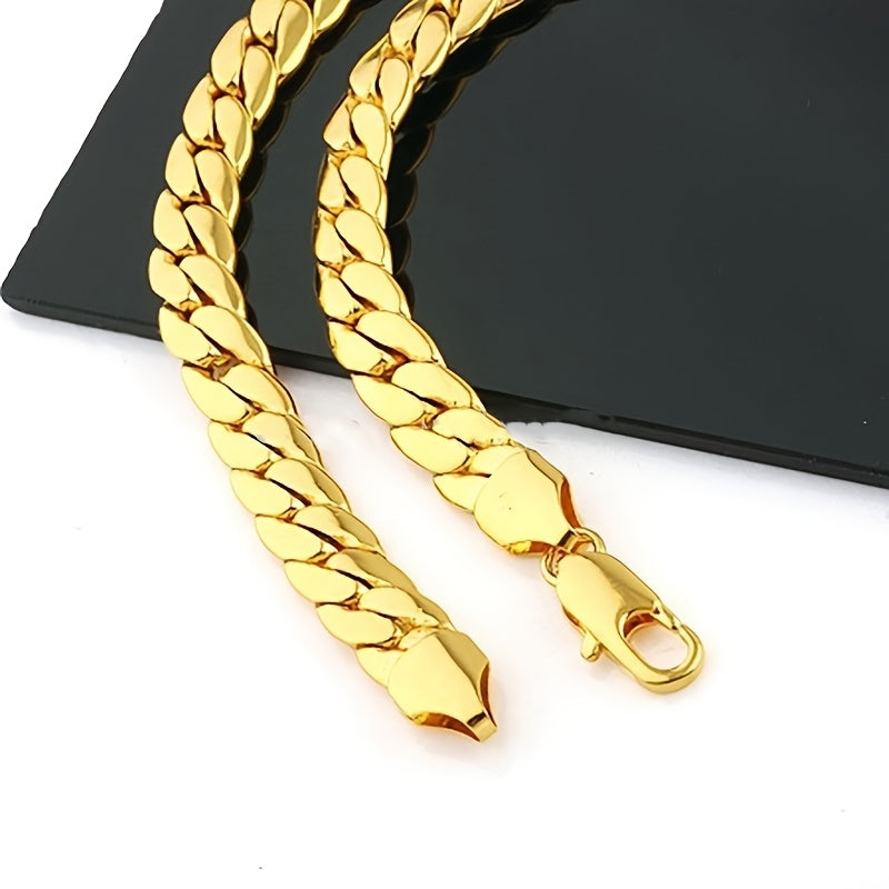 10mm Wide Men Necklace Solid Chain Golden Plated Classic Herringbone Necklace Male Choker Clavicle Hip Hop Rock Style Jewelry 23.62inch