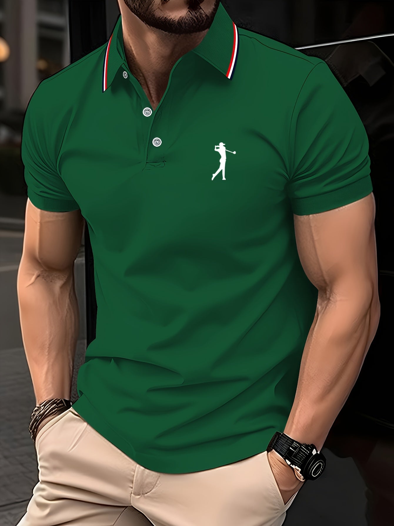 Golf Print Polo Shirt, Men'S Top, Summer Casual Short-Sleeve Shirt