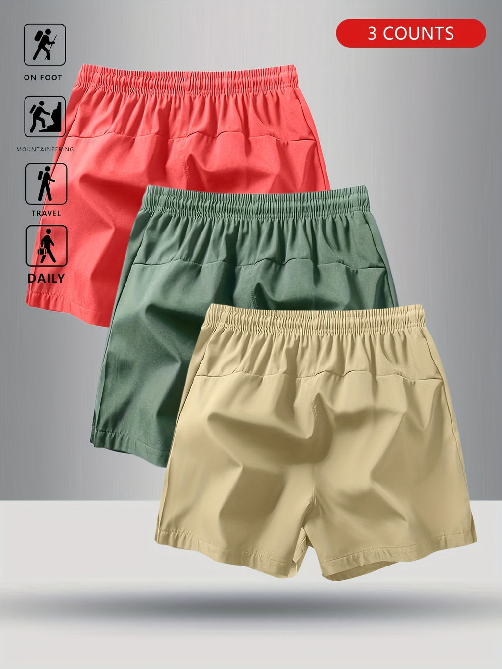 3pcs OBM Men's Moisture-Wicking Lightweight Athletic Shorts with Adjustable Drawstring Waist & Zipper Pocket - Breathable Quick-Dry Gym Running Training Shorts for Summer, Beach, Outdoor Activities (Teal, Burgundy, Navy)