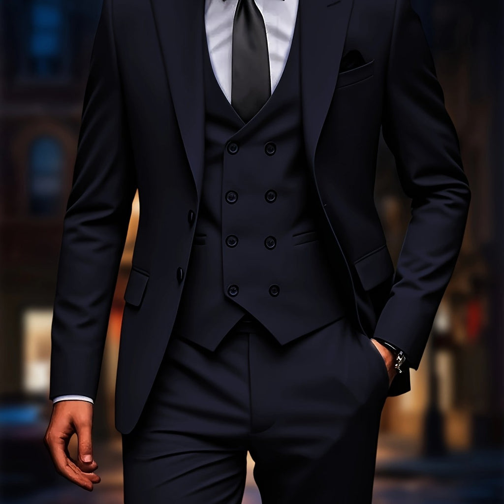 Costume Trois Pièces Haut de Gamme pour Hommes avec Pantalon Occidental et Gilet Grande Taille, Tenue Formelle pour Mariage ou Fête
