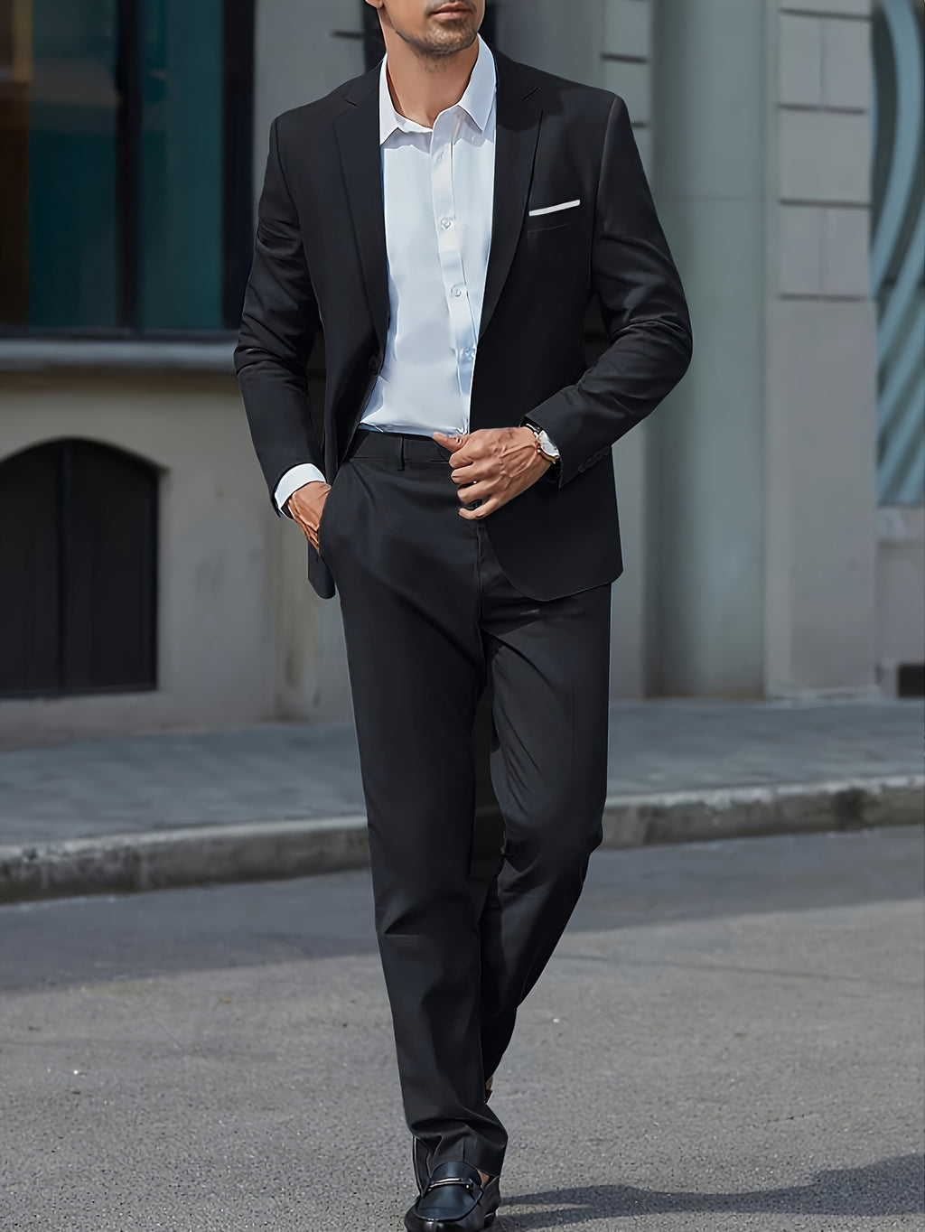 Costume d'Affaires Léger pour Homme en Couleur Unie avec Bouton Unique, Idéal pour Mariages et Occasions Formelles - Ensemble Deux Pièces Comprenant Veste et Pantalon