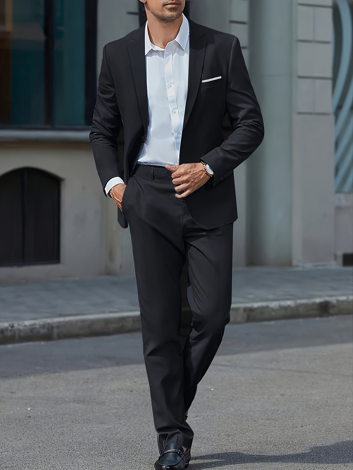 Costume d'Affaires Léger pour Homme en Couleur Unie avec Bouton Unique, Idéal pour Mariages et Occasions Formelles - Ensemble Deux Pièces Comprenant Veste et Pantalon