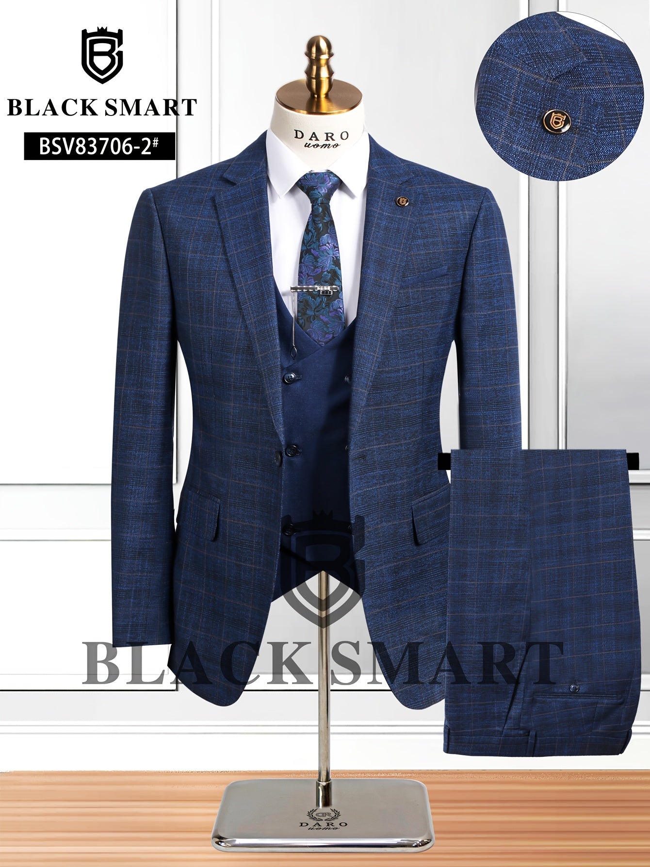 Costume trois pièces décontracté pour homme (veste + pantalon + gilet), sans chemise et accessoires.