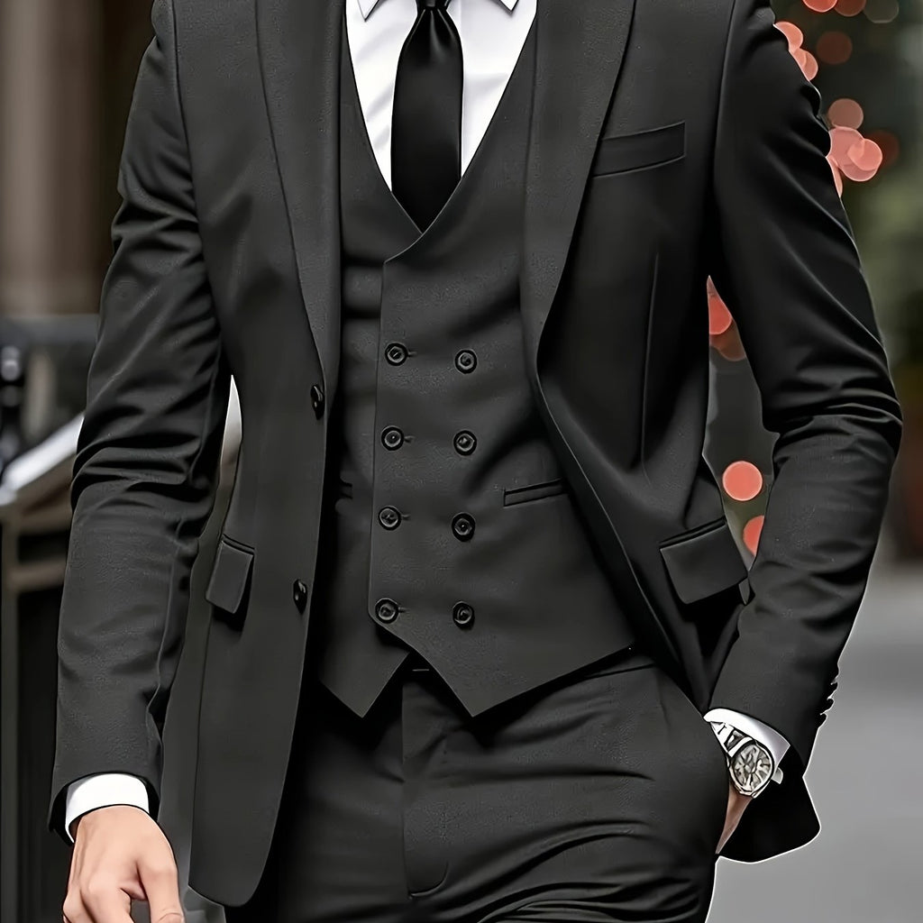 Costume Grande Taille pour Homme avec Col à Écailles Trois Pièces, Pantalon et Gilet, Adapté pour Tenue Formelle, Mariage, Vêtements de Travail, Cadeau de Vacances