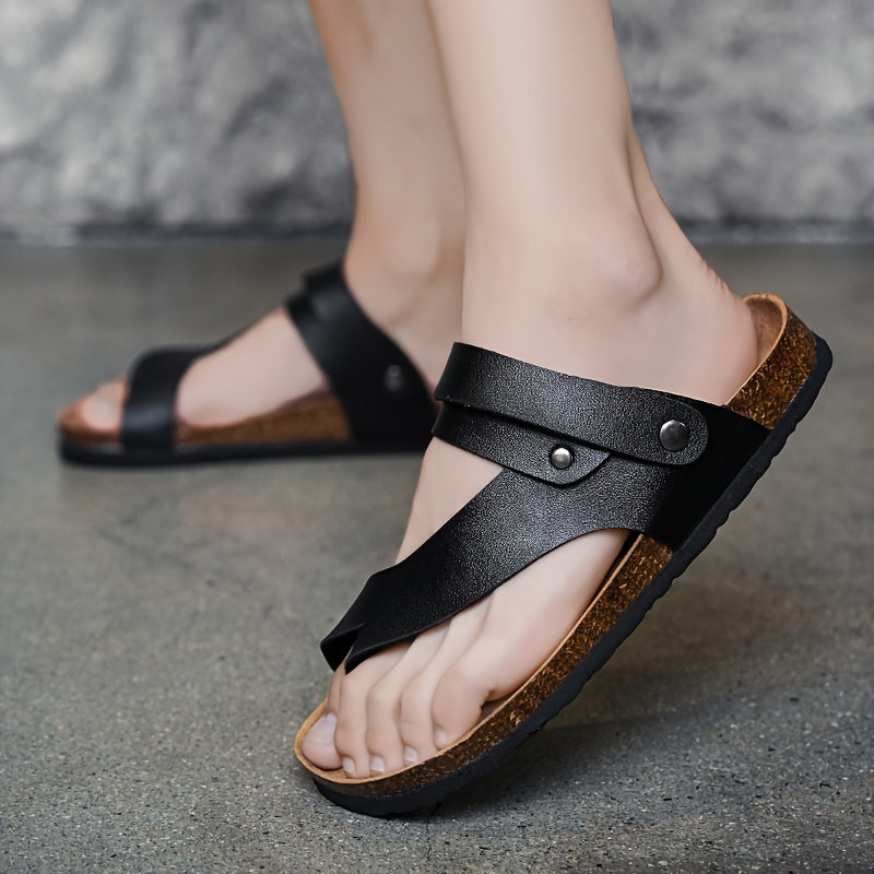 Men's Trendy Solid Colour Breathable Flip Flops, Comfy Non Slip Rubber Sole Durable Thong Sandals, Men's Outdoor Footwear