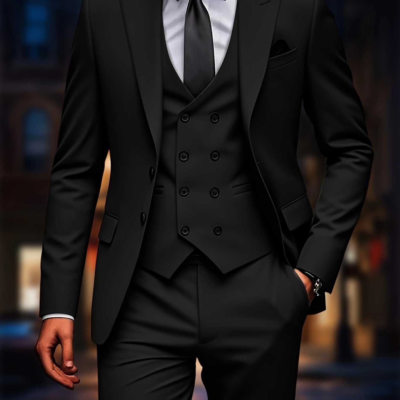 Costume Trois Pièces Haut de Gamme pour Hommes avec Pantalon Occidental et Gilet Grande Taille, Tenue Formelle pour Mariage ou Fête