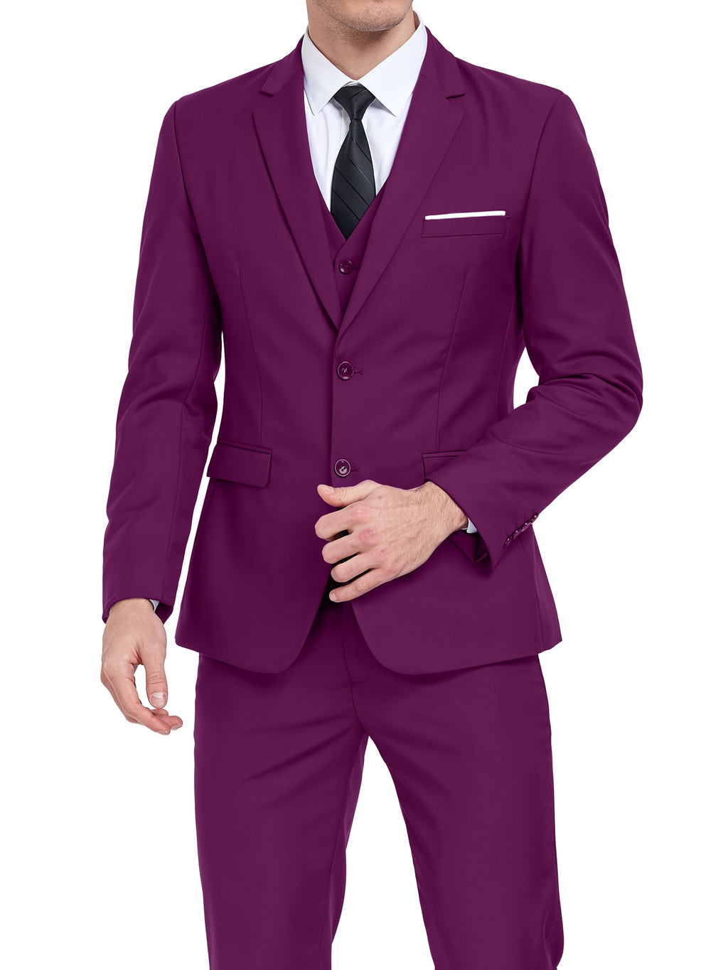 Costume 3 pièces pour homme - Veste cintrée classique à 1 ou 2 boutons - Ensemble complet (veste, gilet, pantalon) pour mariage, soirée ou affaires - Tailles XS à XXXL