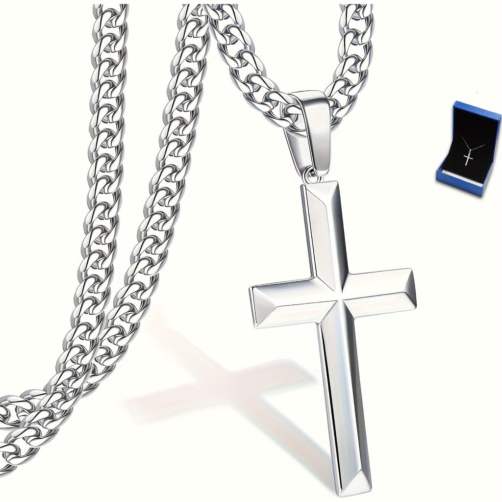 Simple S925 Cross Pendant Necklace for Men and Women, Comes with Blue Gift Box, Suitable for Everyday\u002FWedding\u002FVacation Wear
