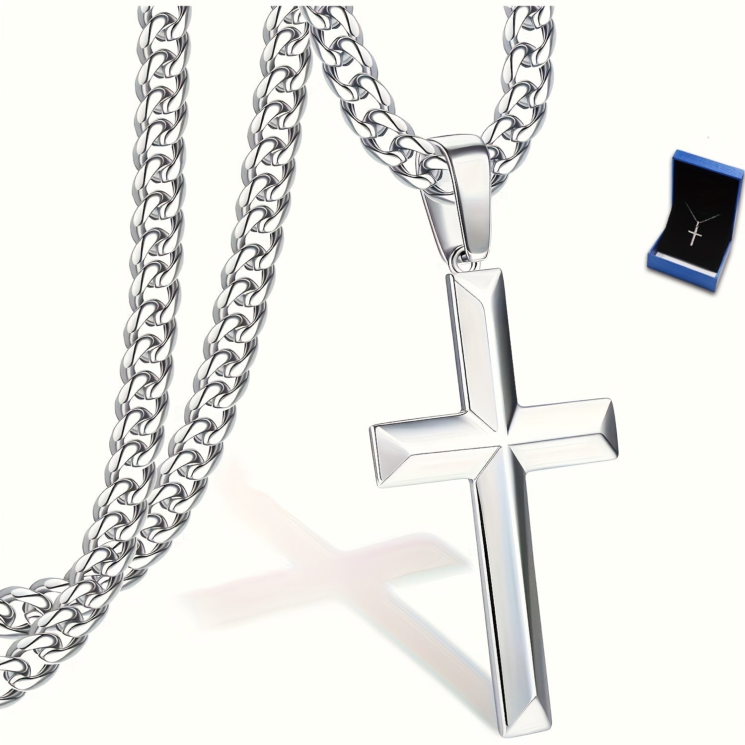 Simple S925 Cross Pendant Necklace for Men and Women, Comes with Blue Gift Box, Suitable for Everyday\u002FWedding\u002FVacation Wear
