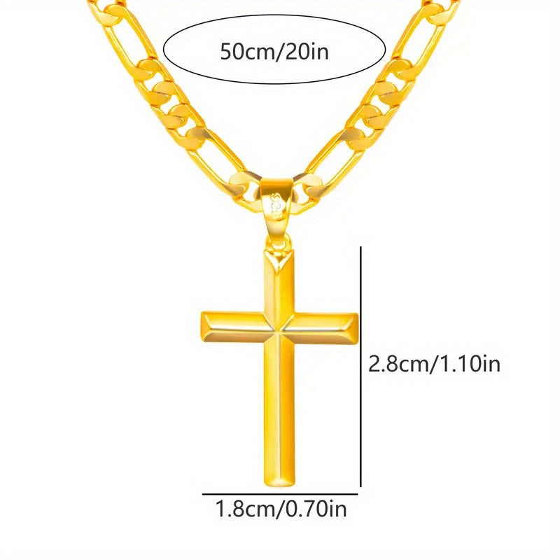 925 silver 18k Golden-plated Figaro cross pendant necklace, Unisex, Fashion Luxury and Elegant, Daily Gift for Wife, Family, Friends, Birthday Gift, Mother's Day Gift, Halloween Thanksgiving Christmas Gift, Exquisite Gift Box