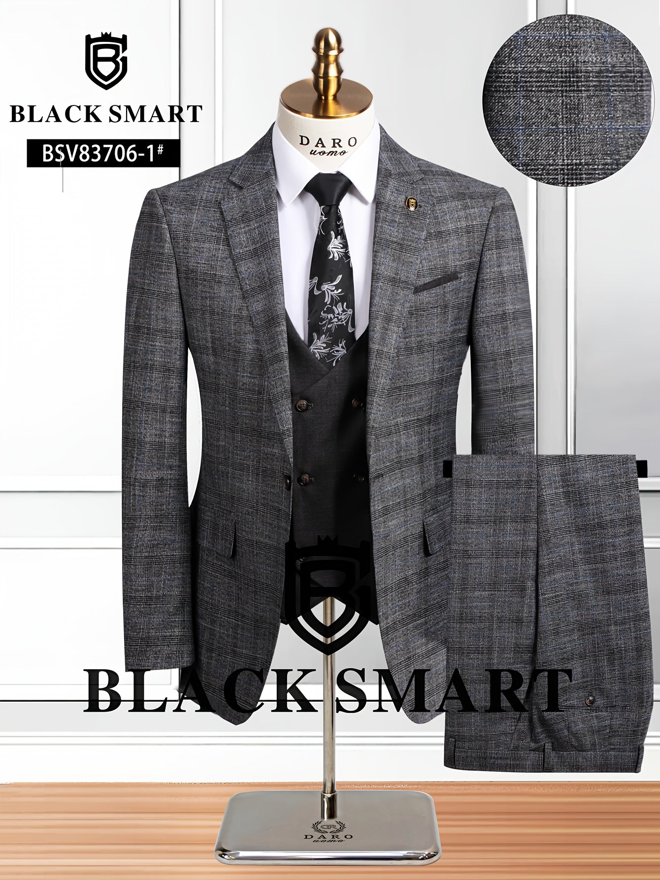 Costume trois pièces décontracté pour homme (veste + pantalon + gilet), sans chemise et accessoires.