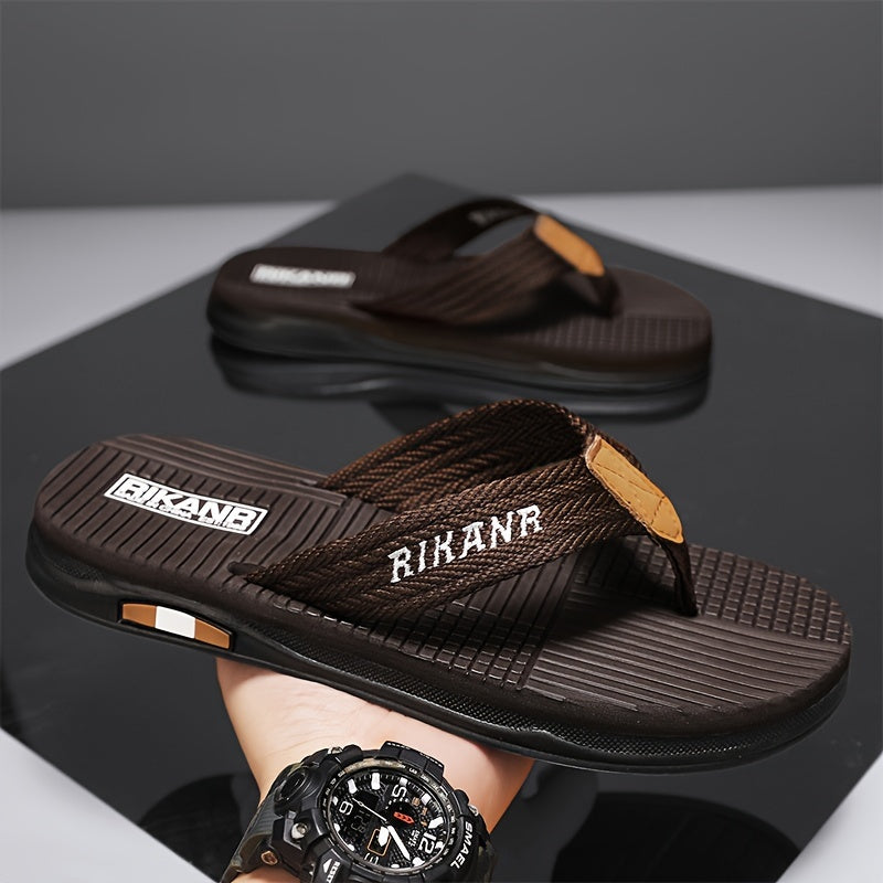 RIKANR Men's Casual Fashion Sandals - Minimalist Striped and Plaid Slip-On Flip-Flops, Comfortable Fabric Upper with EVA Insole and PVC Sole, Round Toe Lightweight Summer Beach Sandals for Men