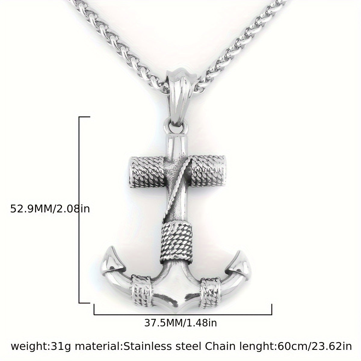 Men's 316L Stainless Steel Anchor Pendant Necklace - Minimalist Nautical Design, Light Gray Tarnish-Resistant Chain, Durable Casual Jewelry for Beach Vacation & Casual Attire, Birthday Gift for Him, Polished Finish