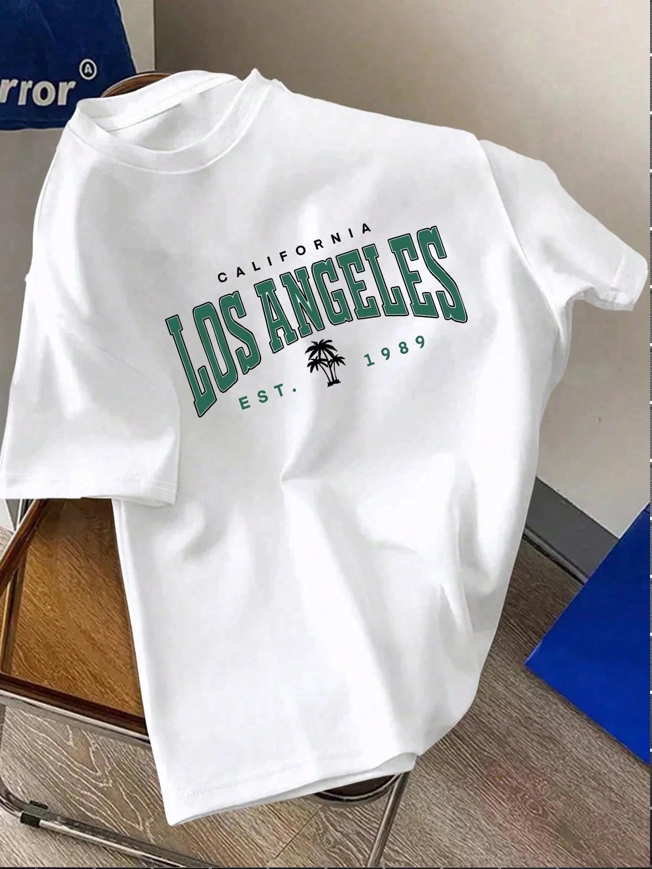 Xingmengzhi OBM Men's California Los Angeles Graphic T-Shirt - White with Green Print, Regular Fit Short Sleeve Casual Tee for Spring Summer Fall, Outdoor & Casual Attire