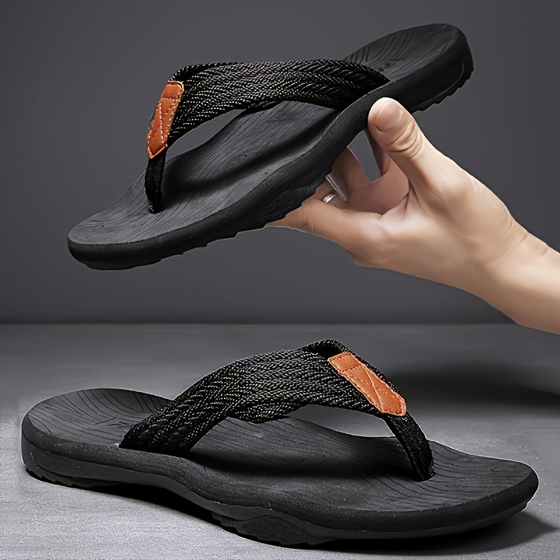CYFMYD Men'S Casual Flip-Flops - Stylish Striped Pattern, Comfortable Slip-On Sandals with Lightweight EVA Sole, Ideal for Spring\u002FSummer Street, Beach, and Vacation Wear, Vacation Footwear | Fashionable Sandals | EVA Sole Comfort