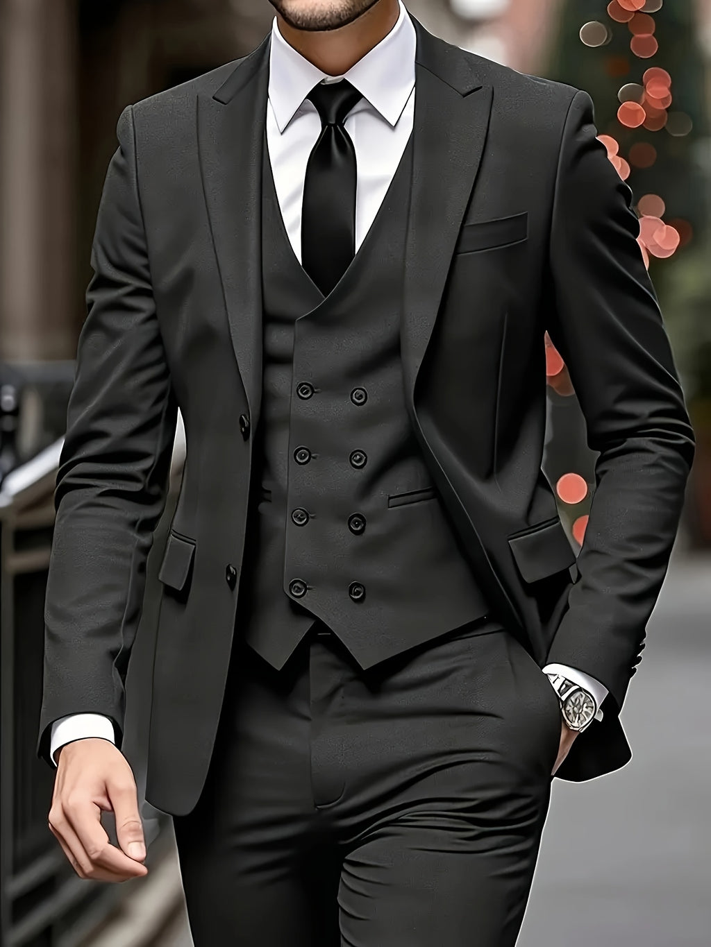 Costume Grande Taille pour Homme avec Col à Écailles Trois Pièces, Pantalon et Gilet, Adapté pour Tenue Formelle, Mariage, Vêtements de Travail, Cadeau de Vacances