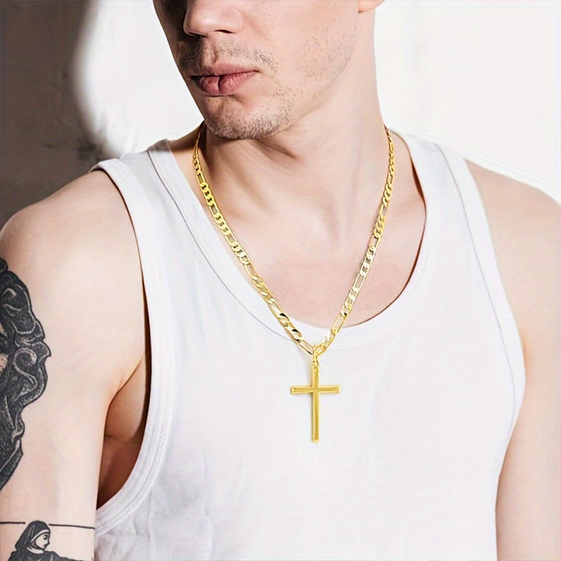 925 silver 18k Golden-plated Figaro cross pendant necklace, Unisex, Fashion Luxury and Elegant, Daily Gift for Wife, Family, Friends, Birthday Gift, Mother's Day Gift, Halloween Thanksgiving Christmas Gift, Exquisite Gift Box