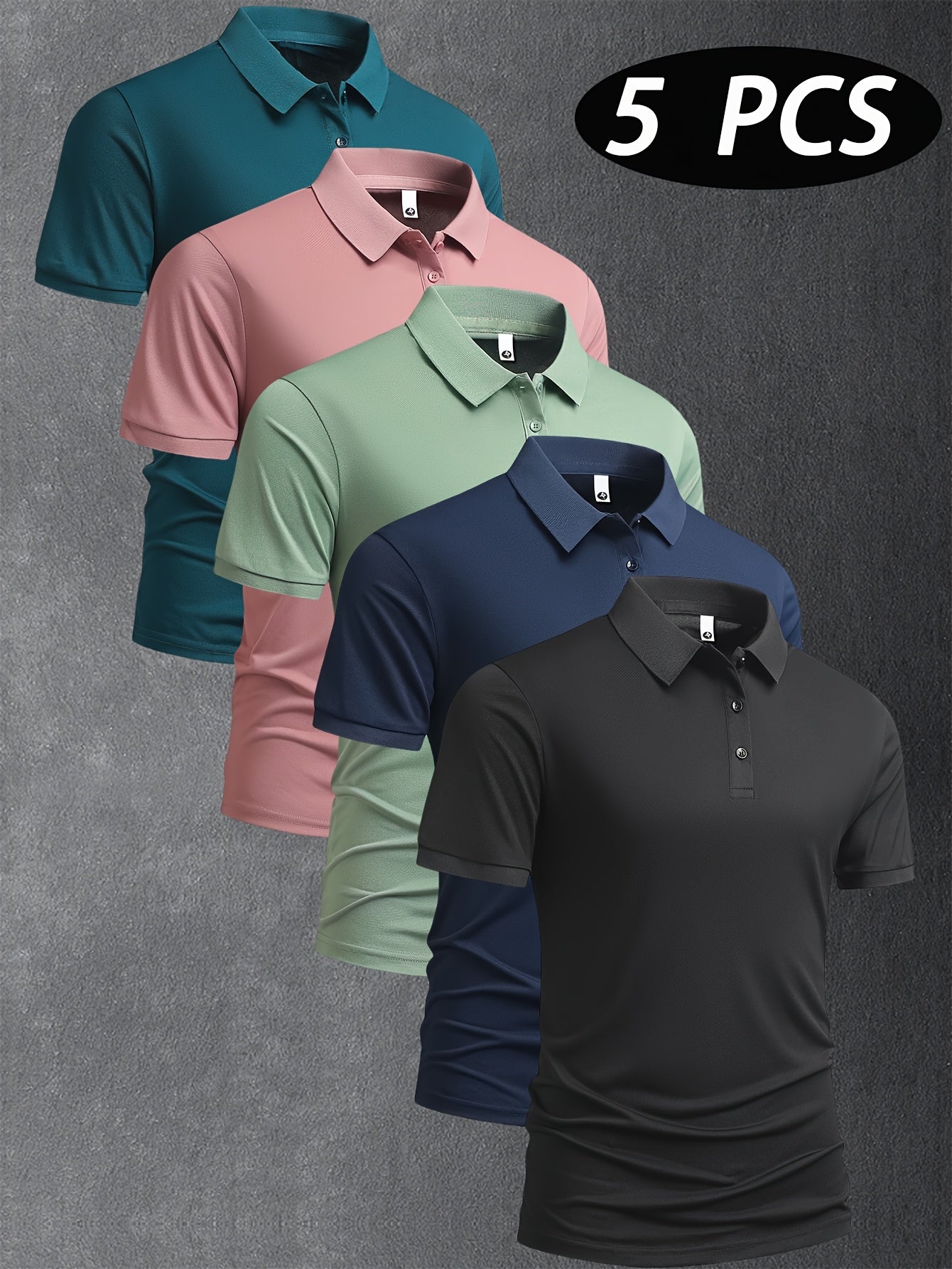 5pcs Men's 2025 Summer Shirts - Solid Color Casual Business Lapel Button-Up T-Shirts, Breathable Lightweight Fabric, Regular Fit for Golf, Office & Evening Outings, Machine Washable