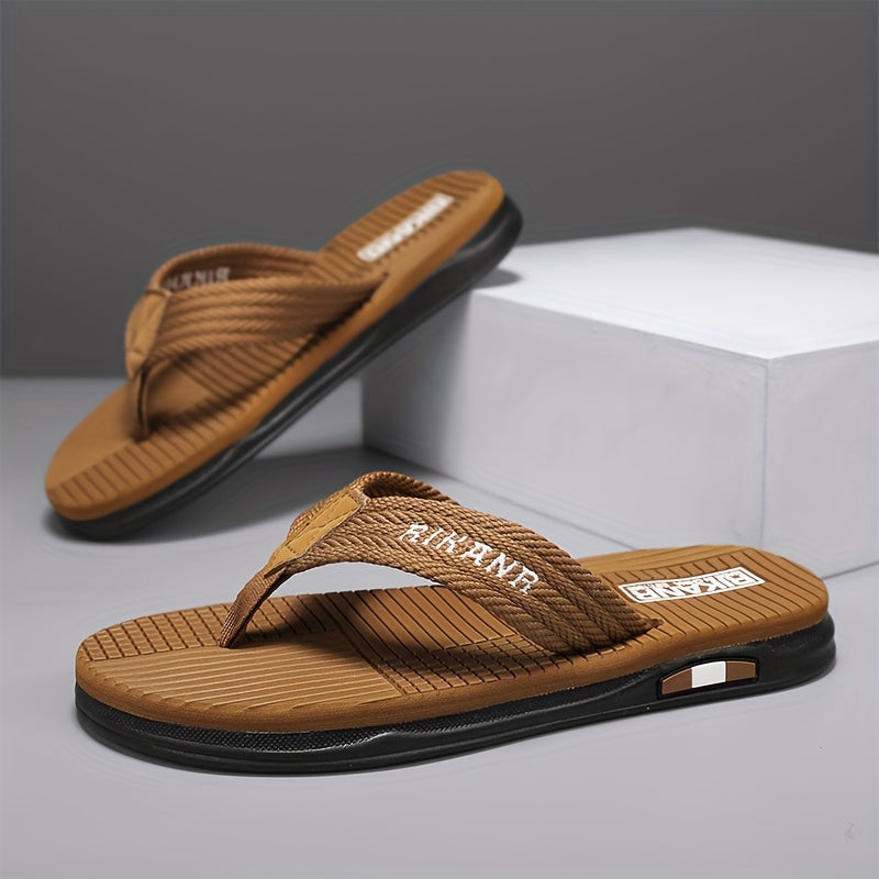 RIKANR Men's Casual Fashion Sandals - Minimalist Striped and Plaid Slip-On Flip-Flops, Comfortable Fabric Upper with EVA Insole and PVC Sole, Round Toe Lightweight Summer Beach Sandals for Men