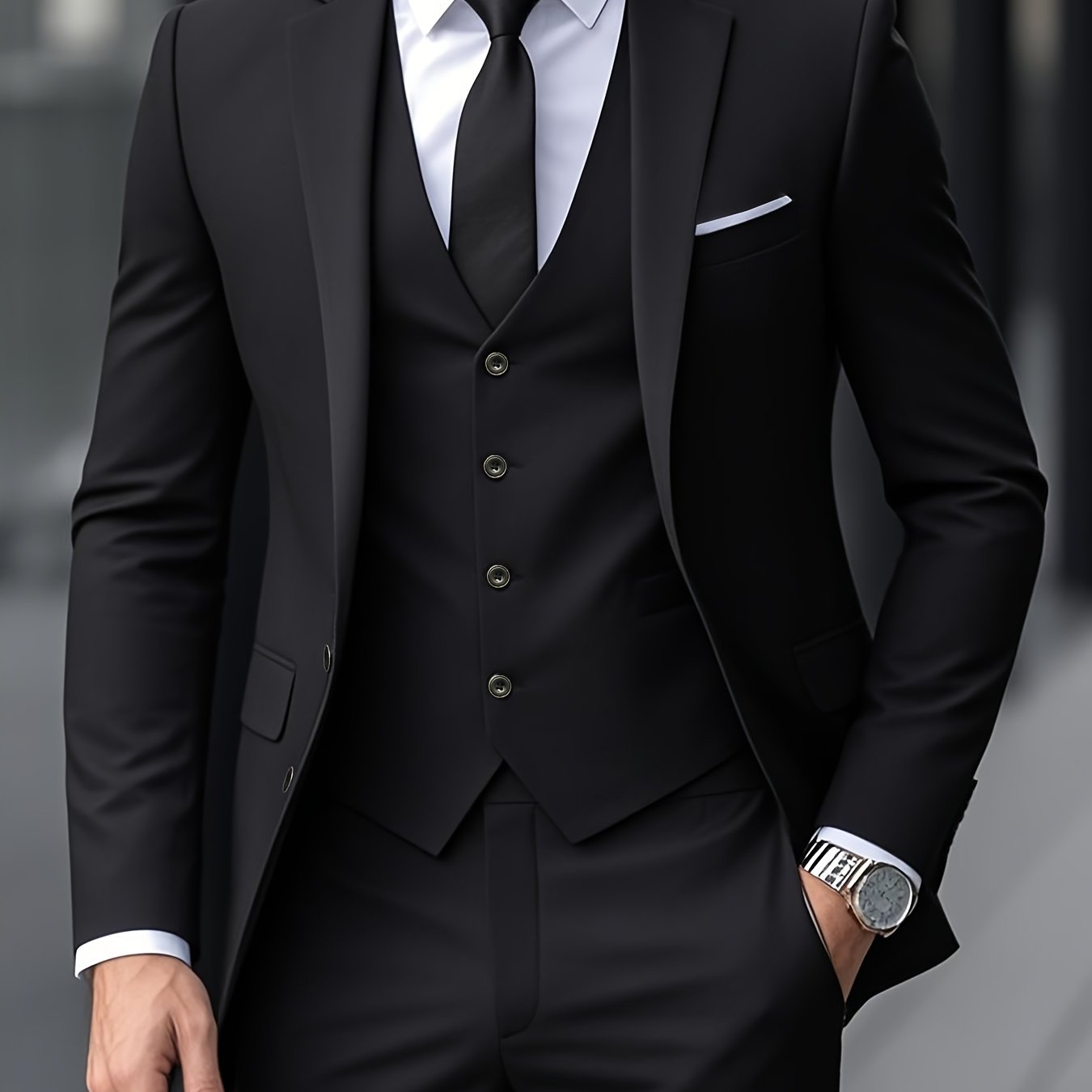 Ensemble de costume trois pièces de qualité supérieure pour homme avec gilet, pantalon et veste pour mariages, événements formels et tenue professionnelle.