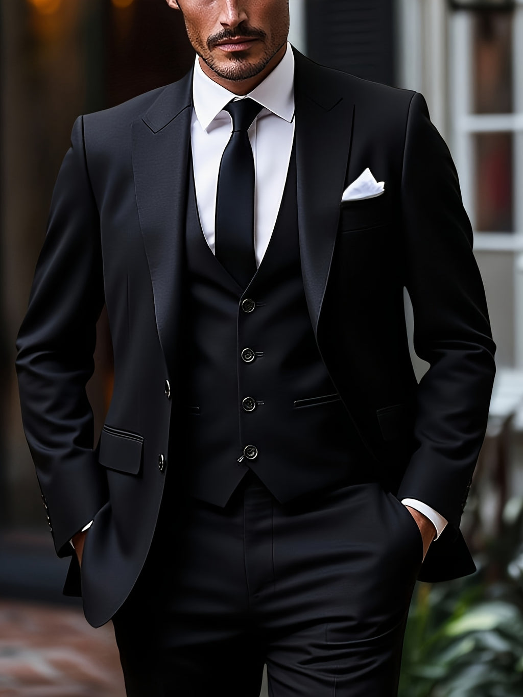 Ensemble de smoking pour homme, trois pièces, costume de mariage, double boutonnage, veste, gilet, pantalon, (001)