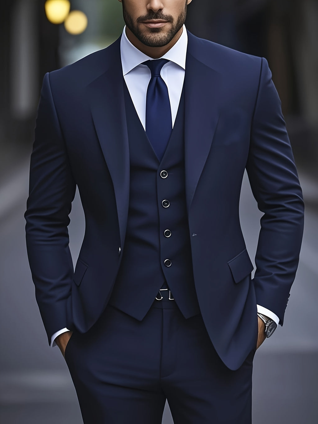 Ensemble de smoking pour homme, trois pièces, costume de mariage, double boutonnage, veste, gilet, pantalon, (001)