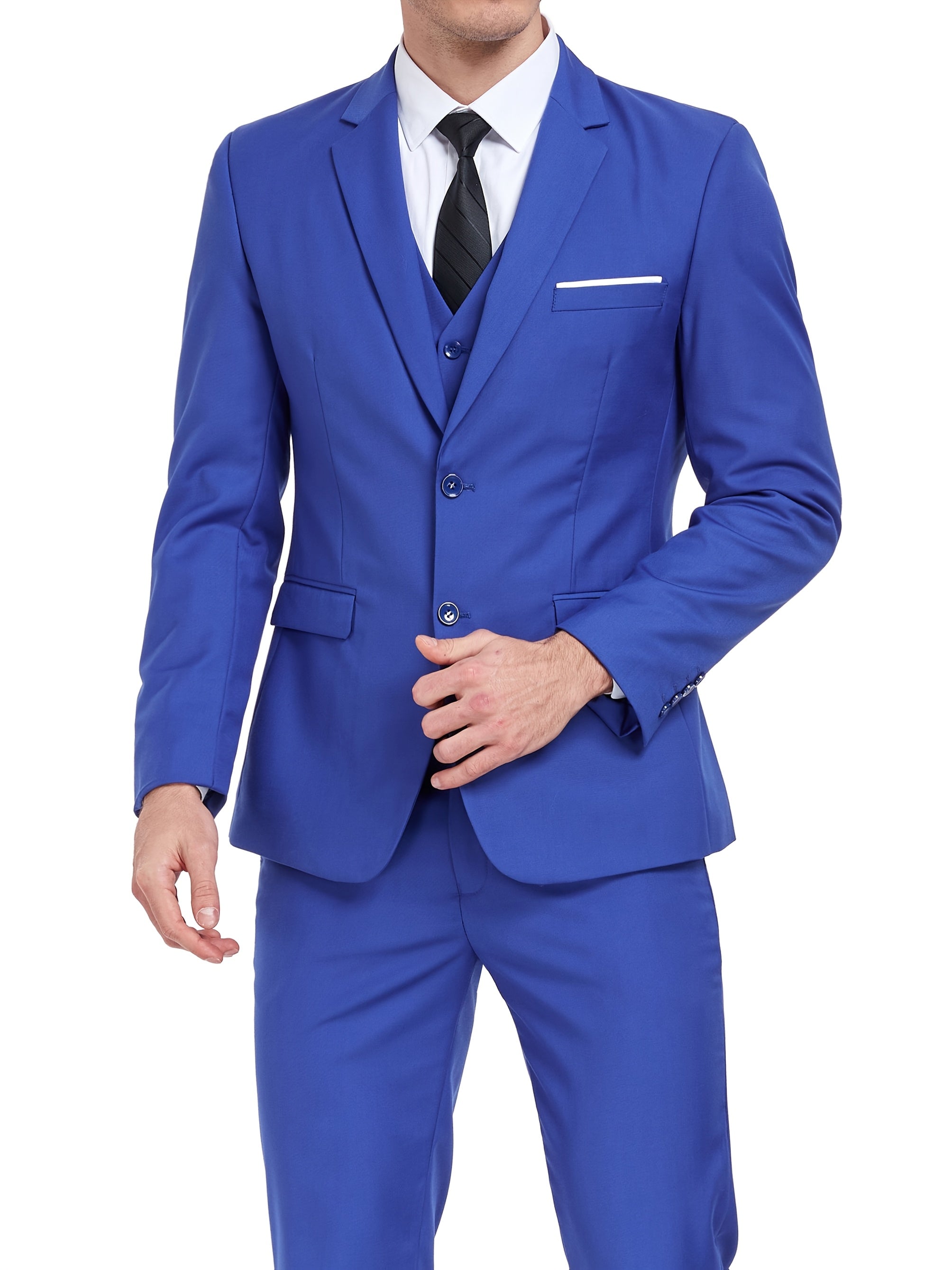 Costume 3 pièces pour homme - Veste cintrée classique à 1 ou 2 boutons - Ensemble complet (veste, gilet, pantalon) pour mariage, soirée ou affaires - Tailles XS à XXXL
