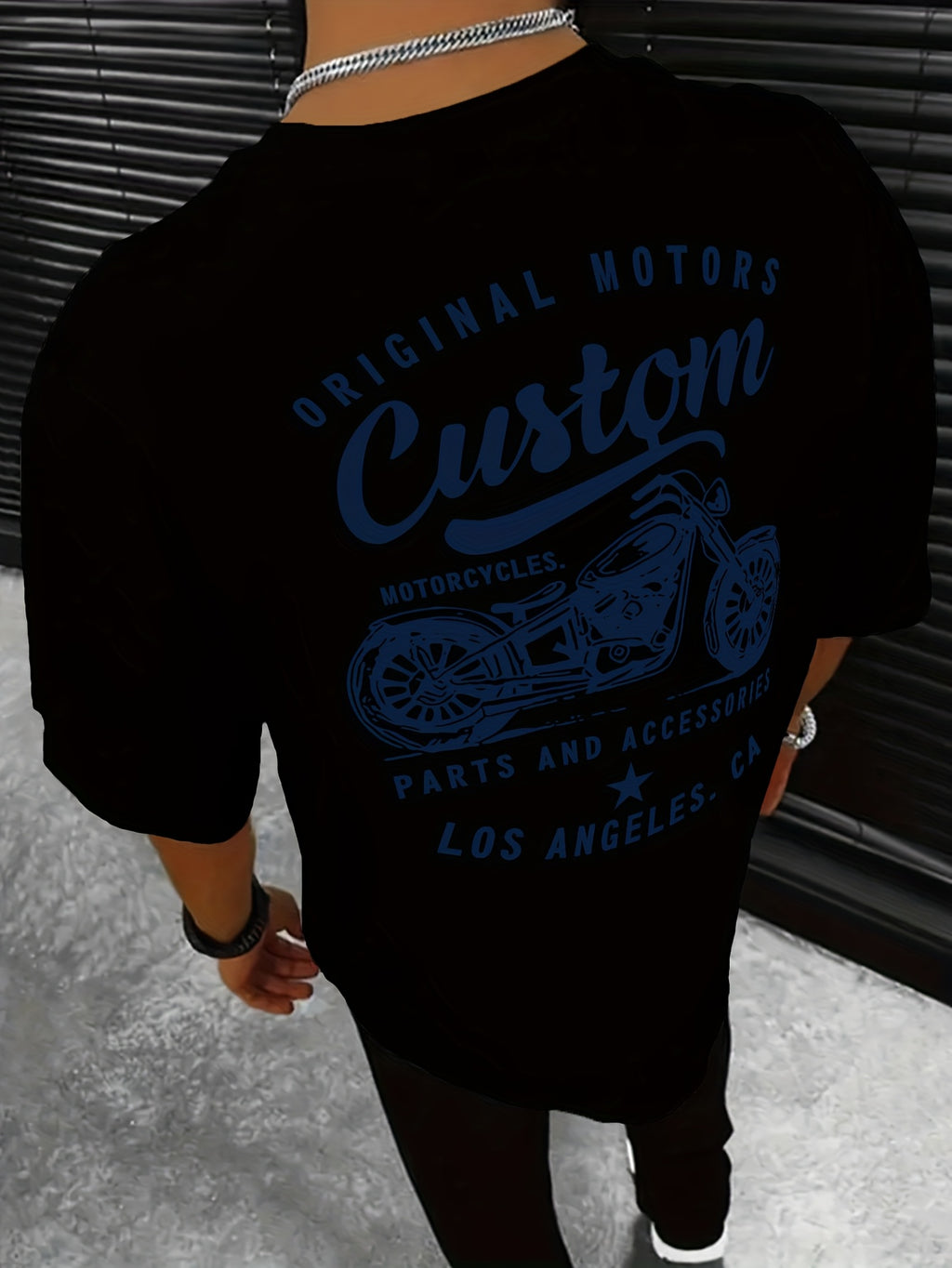 Men's Original Motorcycles Graphic T-Shirt - Casual Street Style Short Sleeve Crewneck Tee, White with Blue Print, Polyester Blend, Los Angeles Parts & Accessories Design