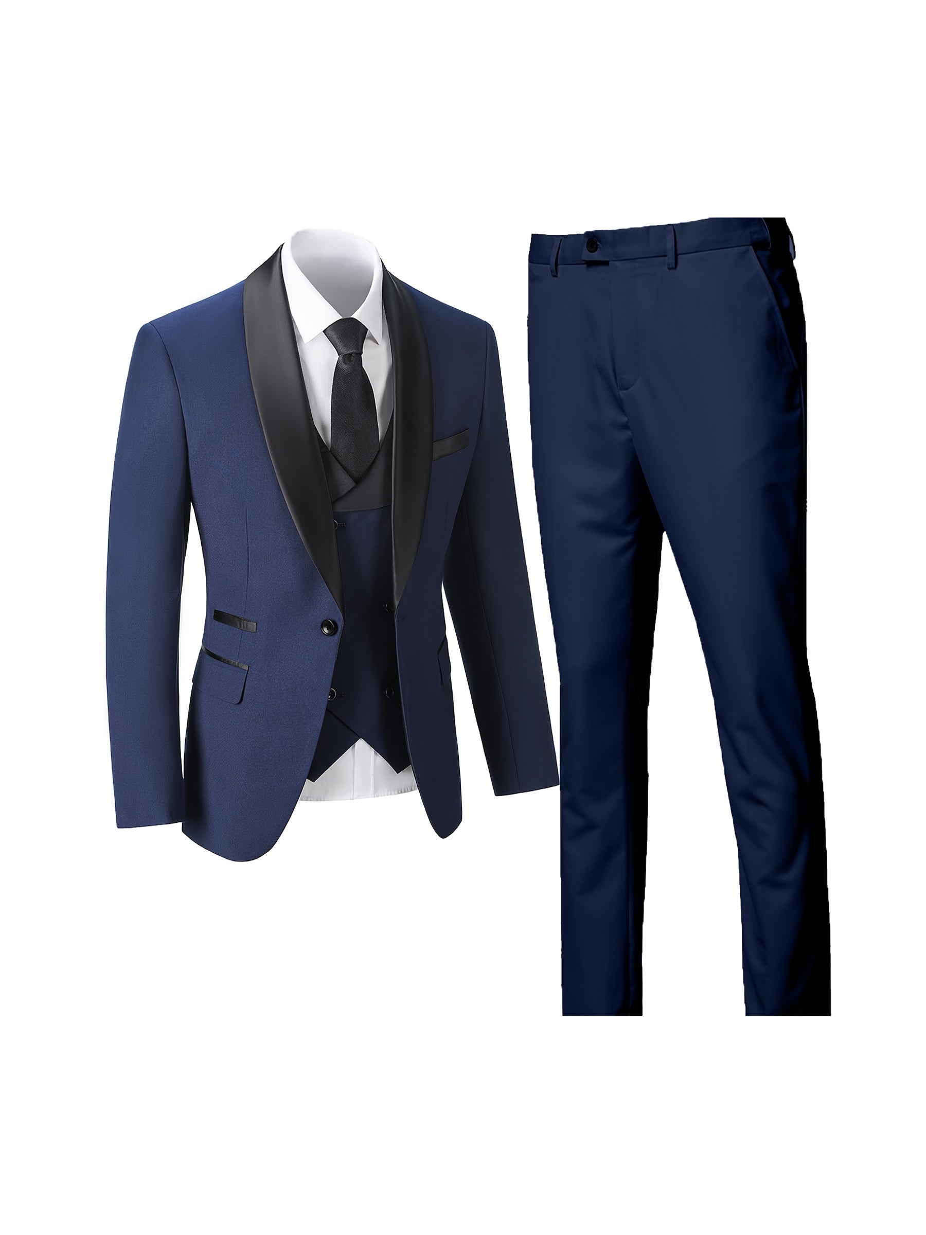 Ensemble trois pièces pour homme avec col bleu clair, gilet et pantalon pour les mariages et les événements en plein air.