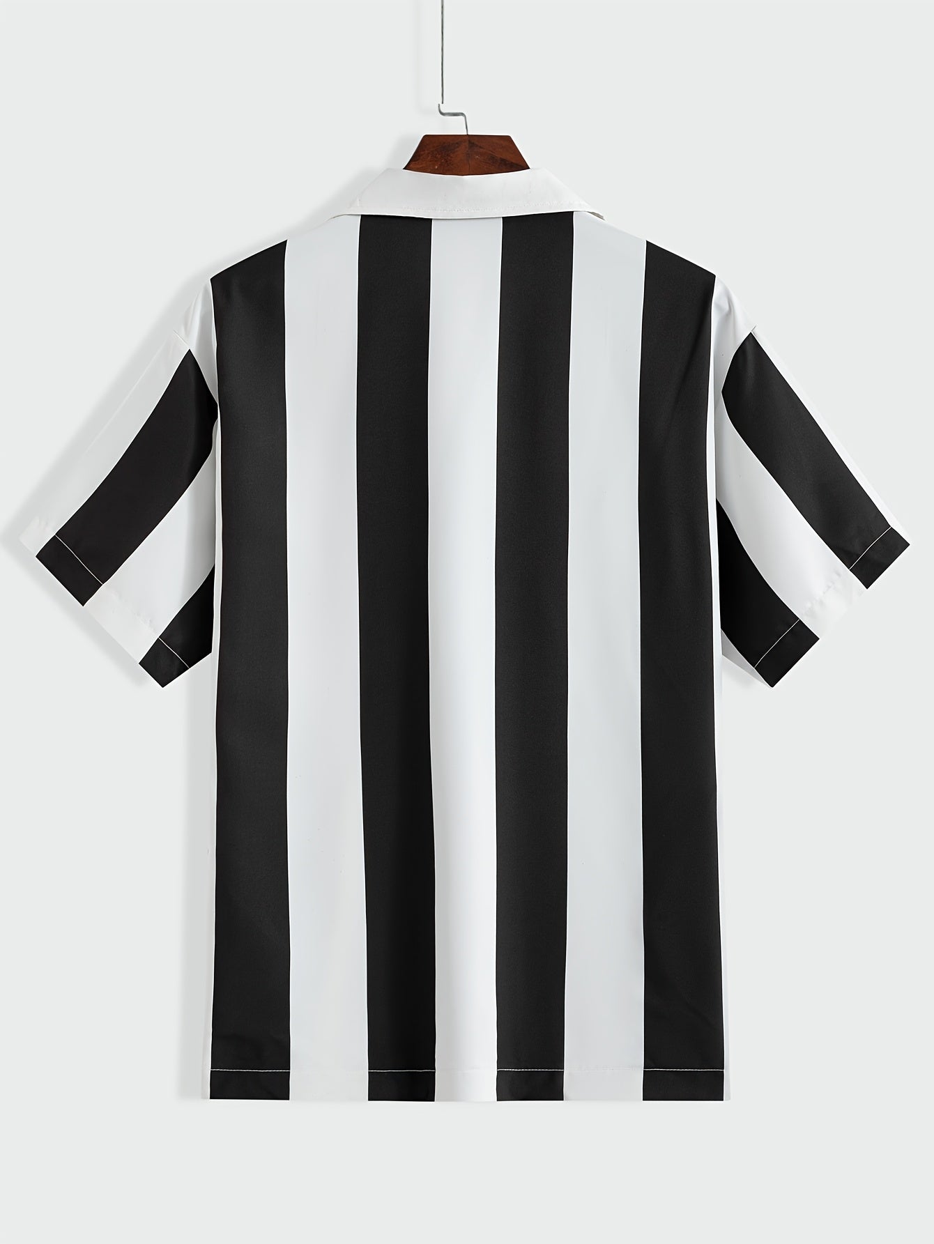 1pc Men'S Summer Casual Striped Button- Shirt - Short Sleeve, Regular Fit, Polyester Woven Fabric, Non-Stretch, Lapel Collar, Placket, for Daily & Outdoor Activities, Hiking, Weekend - Woven Fabric Weight 125g\u002Fm²