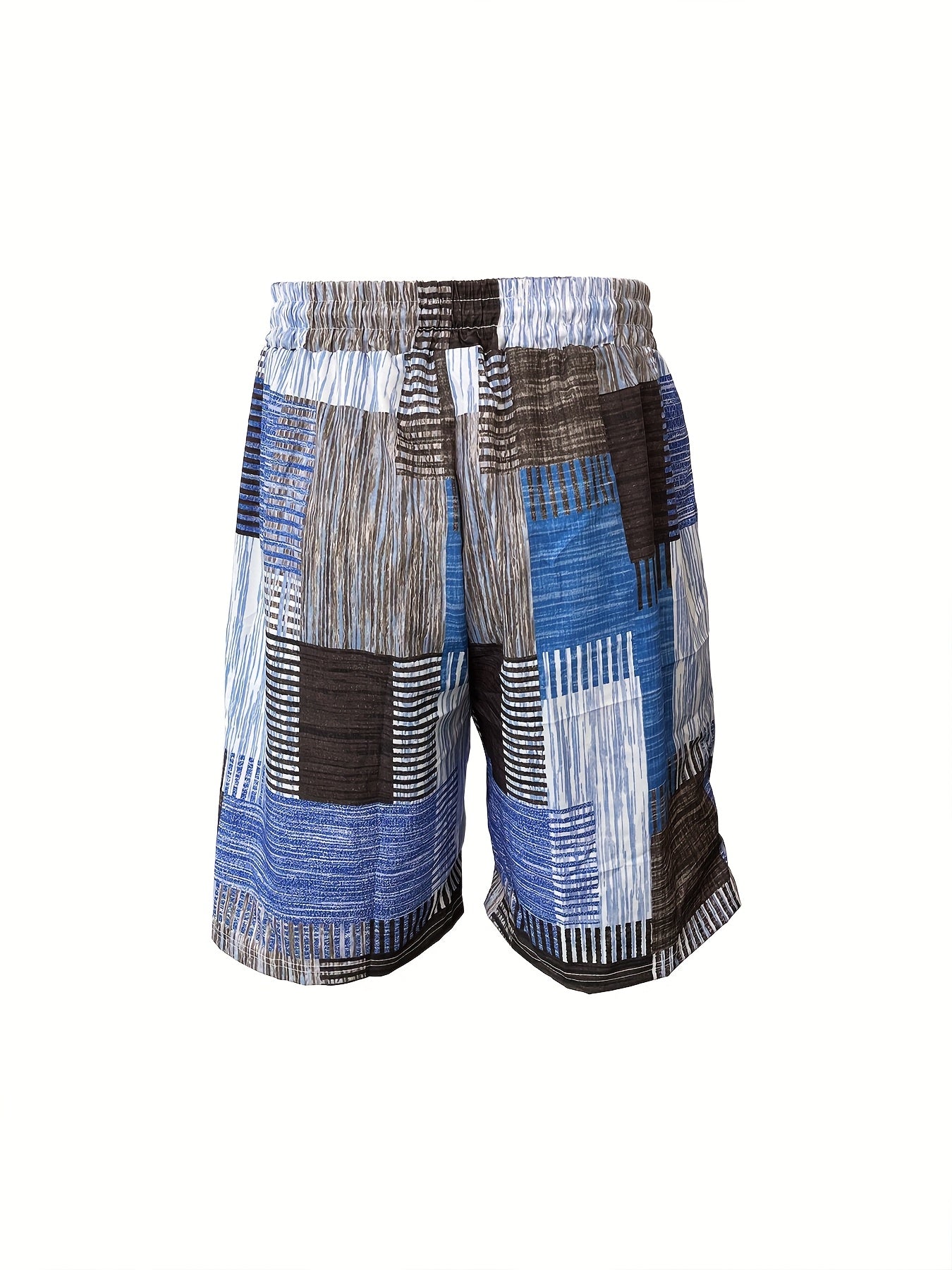 Men'S Geometric-Patterned Casual Beach Shorts, 100% Polyester, Slight Stretch, Drawstring, Regular Fit, Woven Fabric, 120g\u002Fm² - European and American Style Summer Fashion