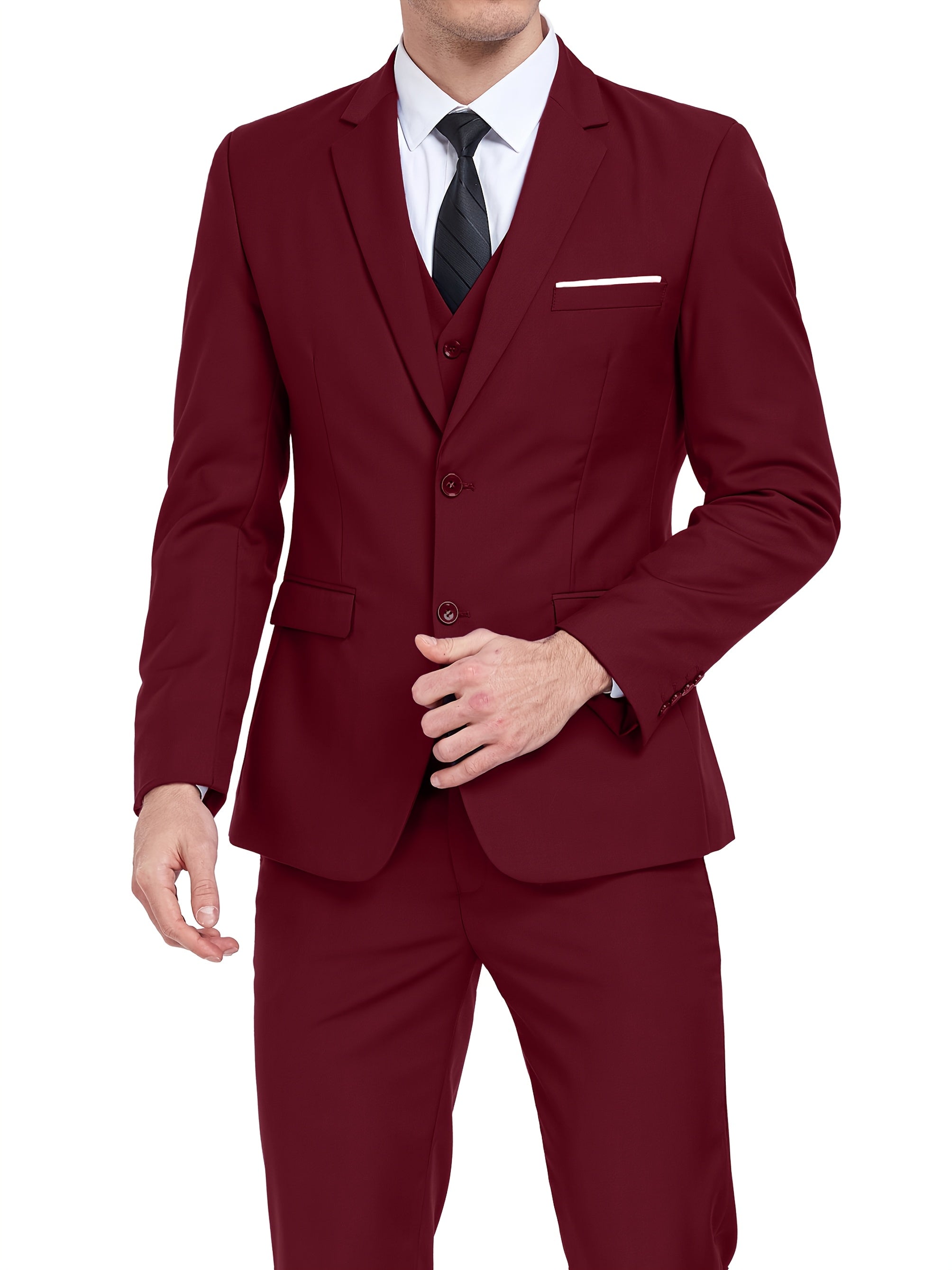 Costume 3 pièces pour homme - Veste cintrée classique à 1 ou 2 boutons - Ensemble complet (veste, gilet, pantalon) pour mariage, soirée ou affaires - Tailles XS à XXXL