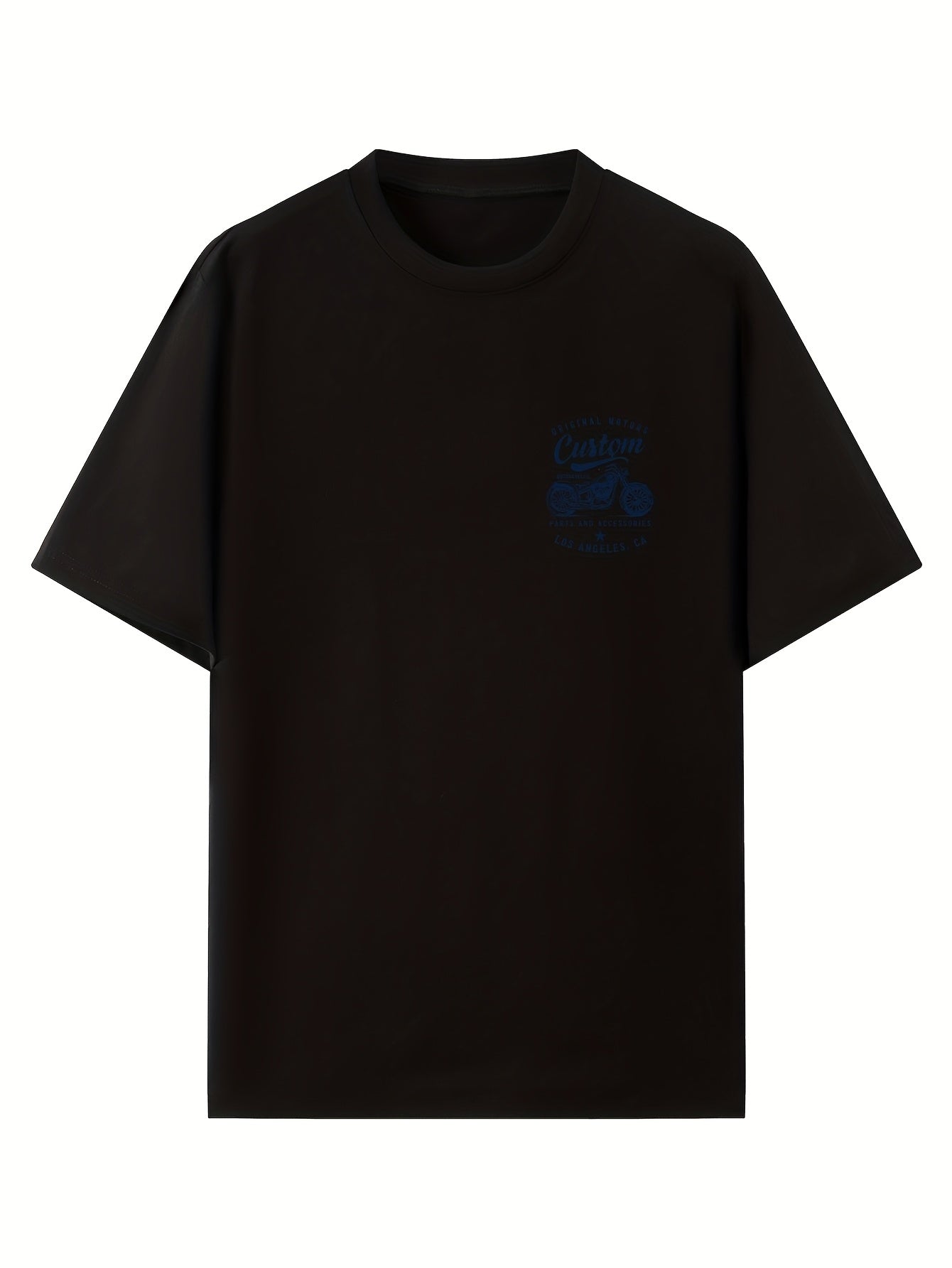 Men's Original Motorcycles Graphic T-Shirt - Casual Street Style Short Sleeve Crewneck Tee, White with Blue Print, Polyester Blend, Los Angeles Parts & Accessories Design