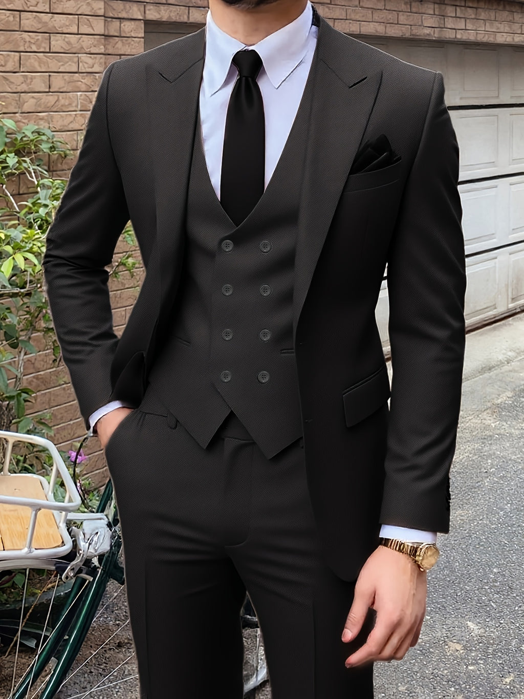 Costume Trois Pièces pour Homme avec Smoking à Revers Évasé, Pantalon et Gilet pour Mariages et Occasions Formelles