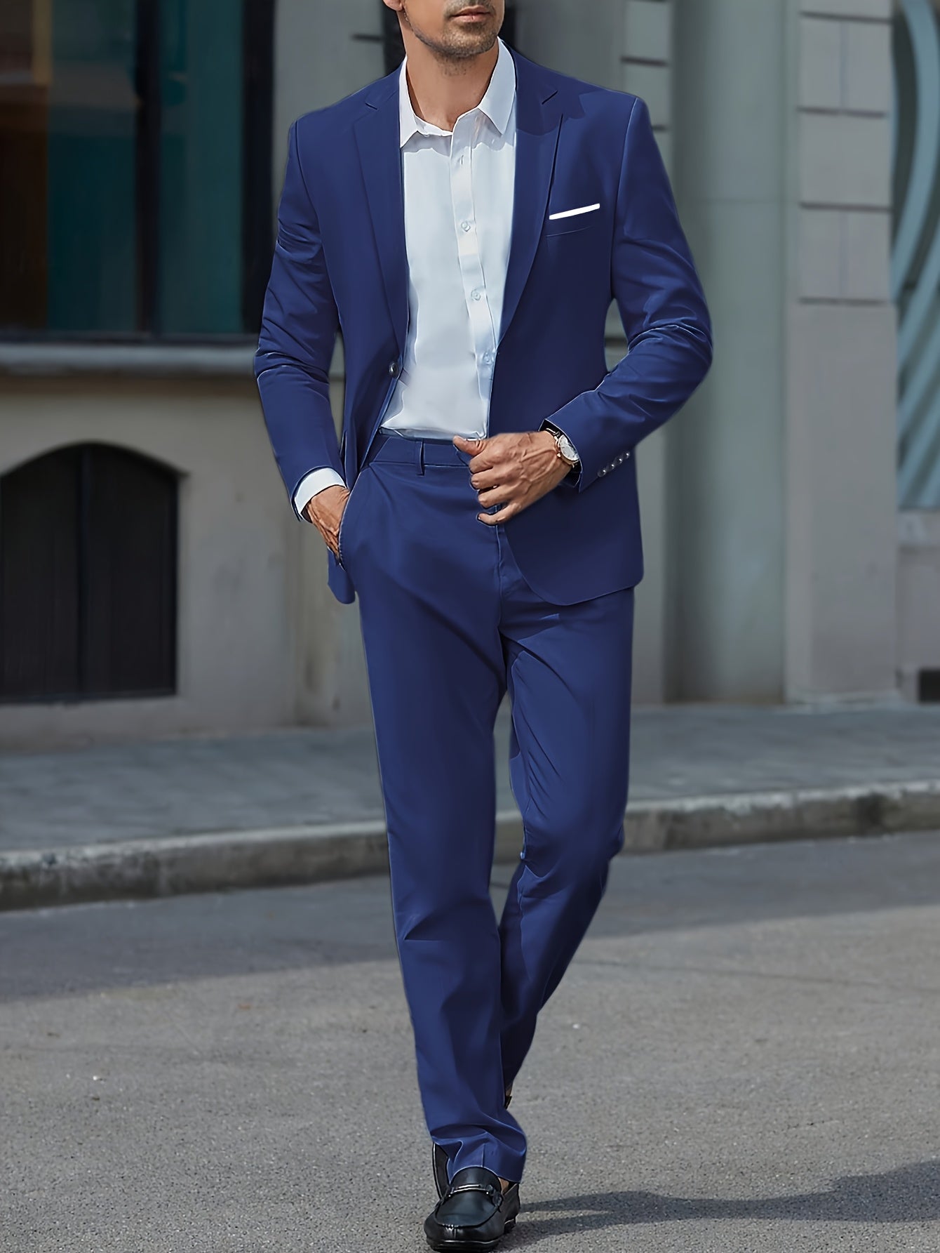 Costume d'Affaires Léger pour Homme en Couleur Unie avec Bouton Unique, Idéal pour Mariages et Occasions Formelles - Ensemble Deux Pièces Comprenant Veste et Pantalon