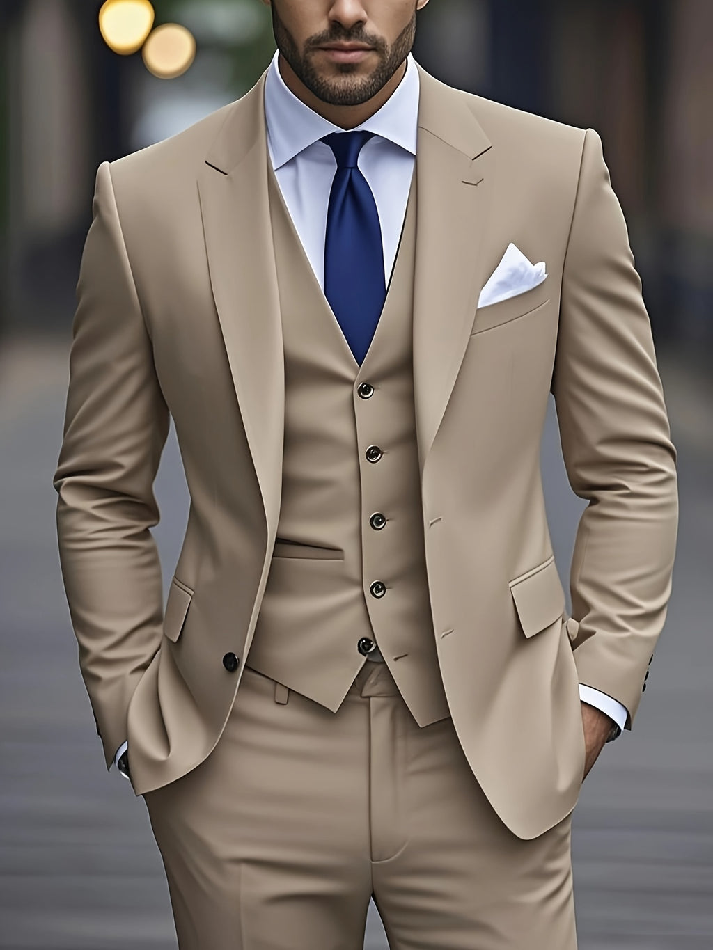 Ensemble de smoking pour homme, trois pièces, costume de mariage, double boutonnage, veste, gilet, pantalon, (001)