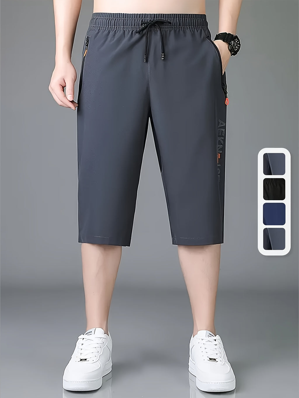 1pc Ice Slippy Fiber Fabric Casual Men's Quick-Dry Five-Pocket Summer Shorts Suitable for Running, Fitness, Basketball, etc