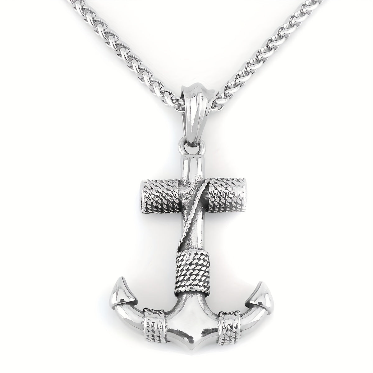 Men's 316L Stainless Steel Anchor Pendant Necklace - Minimalist Nautical Design, Light Gray Tarnish-Resistant Chain, Durable Casual Jewelry for Beach Vacation & Casual Attire, Birthday Gift for Him, Polished Finish