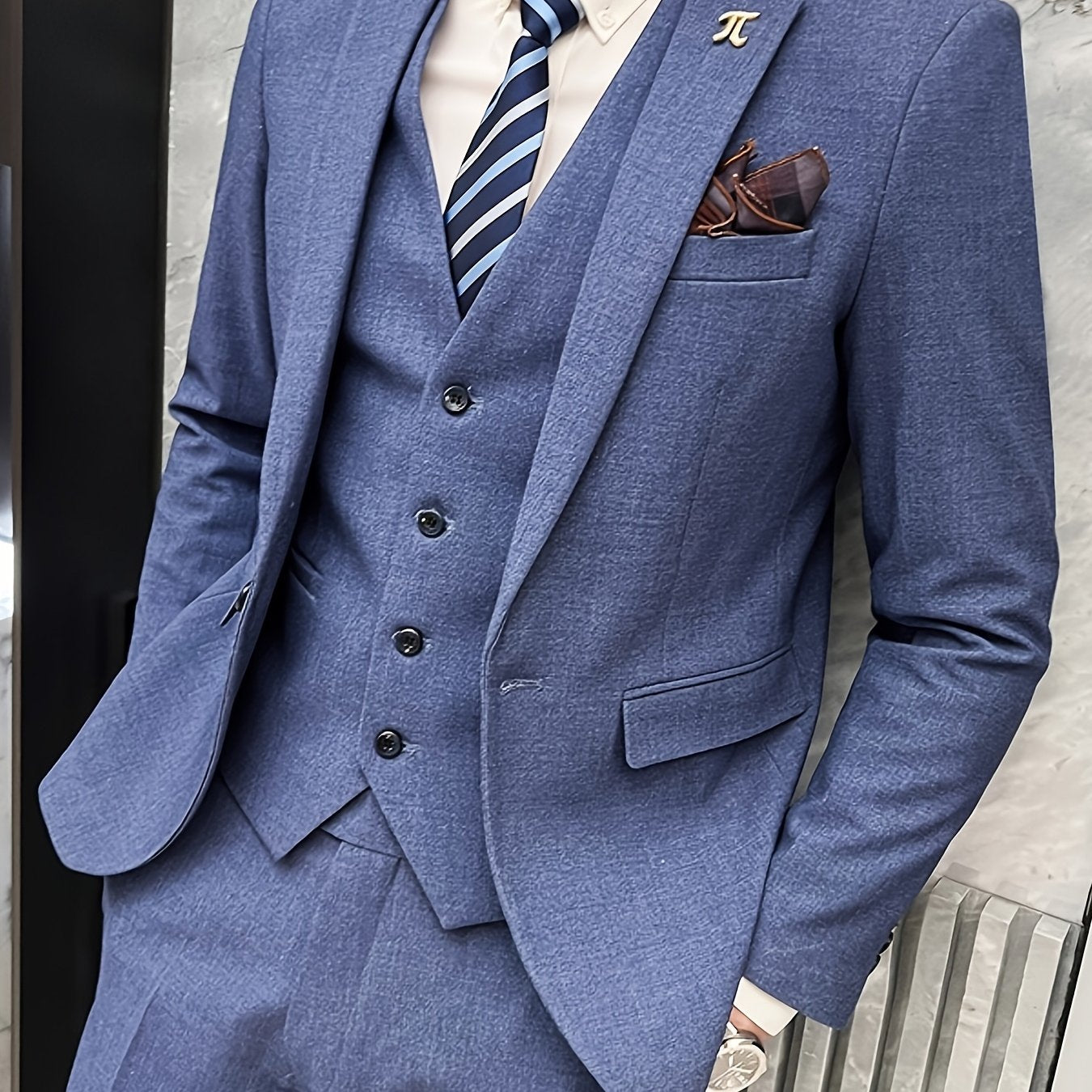 Ensemble Costume Homme Slim Fit Business Casual Trois Pièces - Tenue Formelle Élégante pour Printemps\u002FÉté, Inclut Veste + Gilet + Pantalon (Sans Boutons de Manchette) ! Foulard Offert Aléatoirement