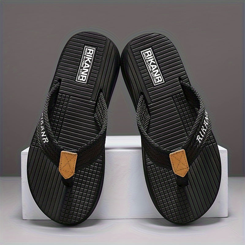 RIKANR Men's Casual Fashion Sandals - Minimalist Striped and Plaid Slip-On Flip-Flops, Comfortable Fabric Upper with EVA Insole and PVC Sole, Round Toe Lightweight Summer Beach Sandals for Men