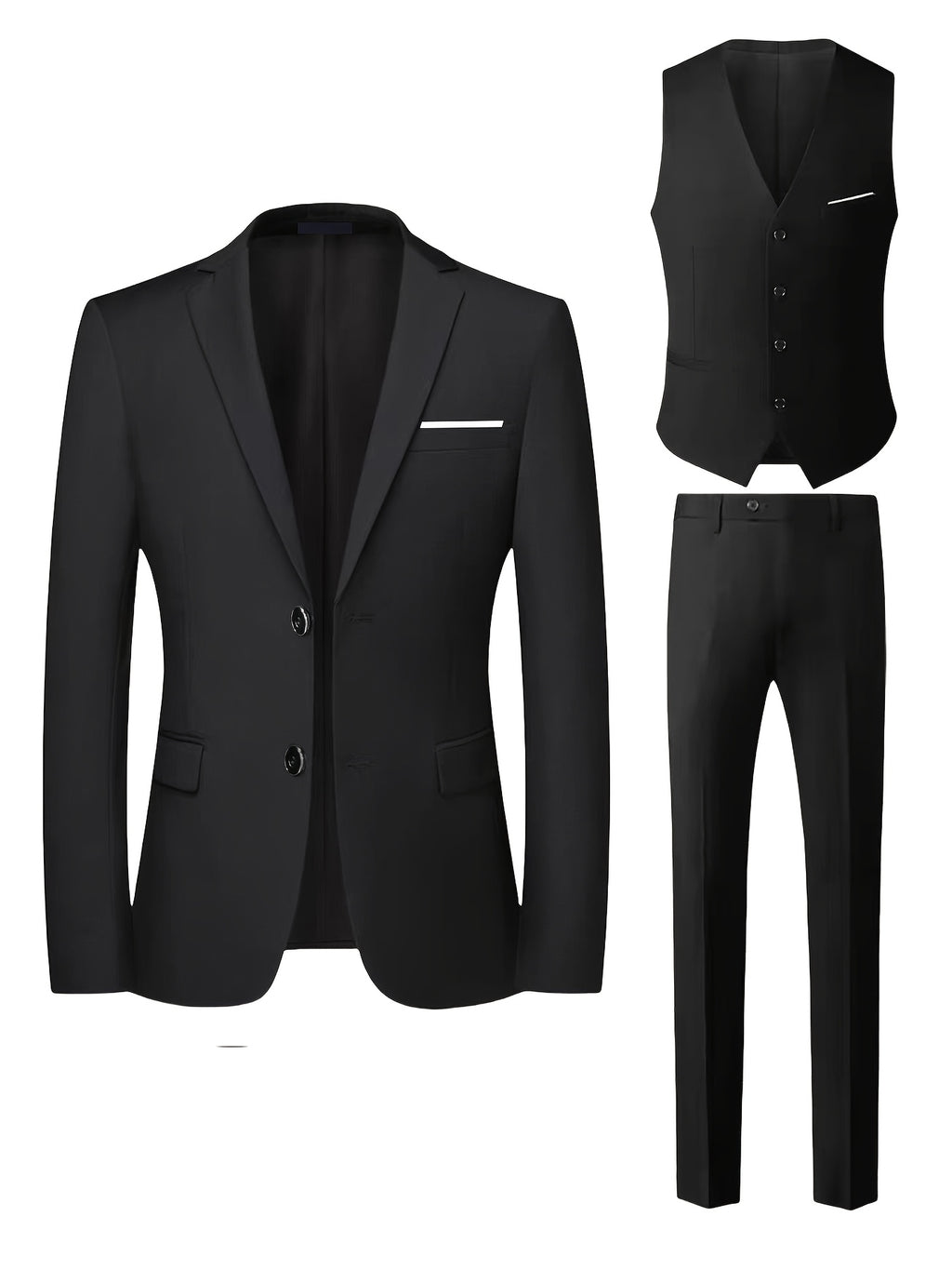 Ensemble de costume trois pièces de qualité supérieure pour homme avec gilet, pantalon et veste pour mariages, événements formels et tenue professionnelle.